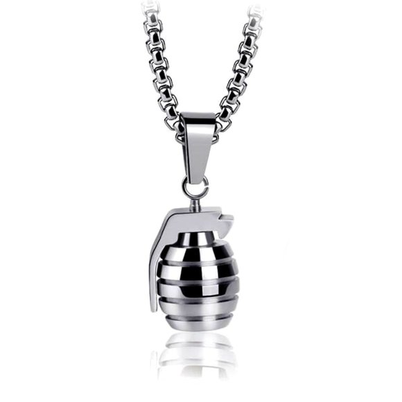 New! Stainless Steel Grenade Pendant Necklace Box Chain - Picture 1 of 6